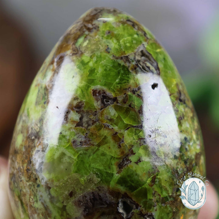 Green Opal Egg Carving with Free Hand-Carved Stand