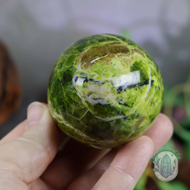 Green Opal Egg Carving with Free Hand-Carved Stand