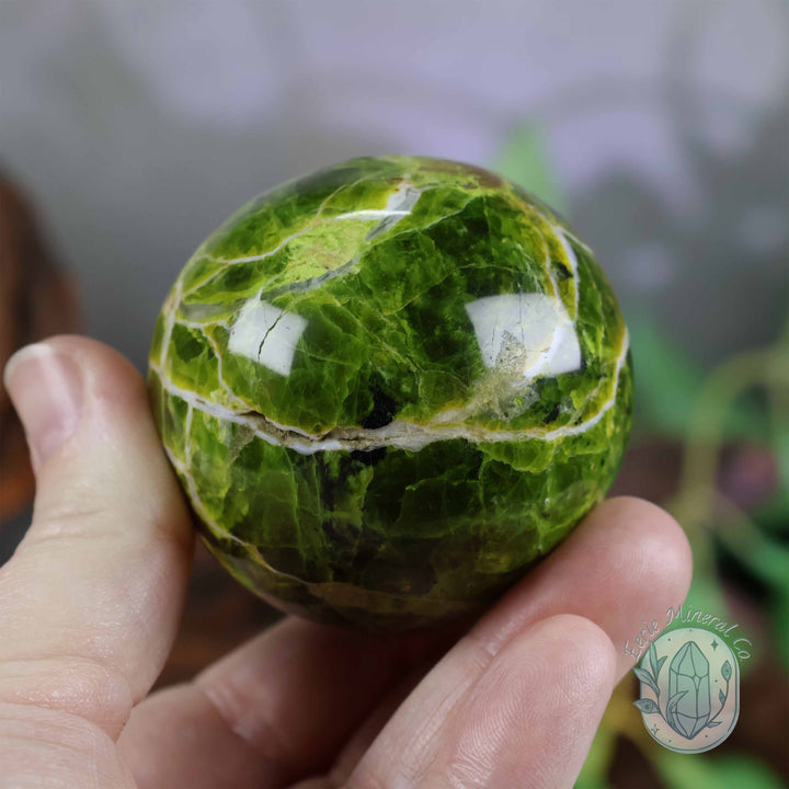 Green Opal Egg Carving with Free Hand-Carved Stand