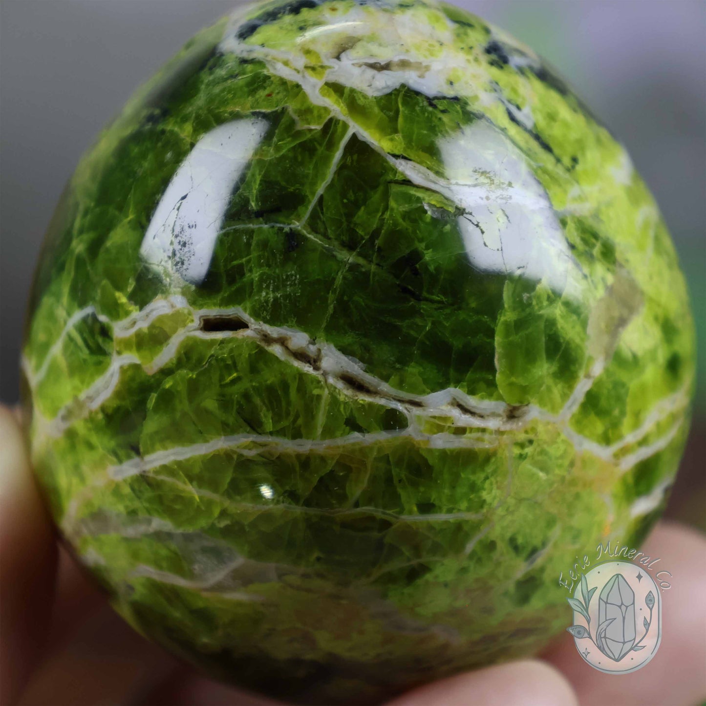 Green Opal Egg Carving with Free Hand-Carved Stand