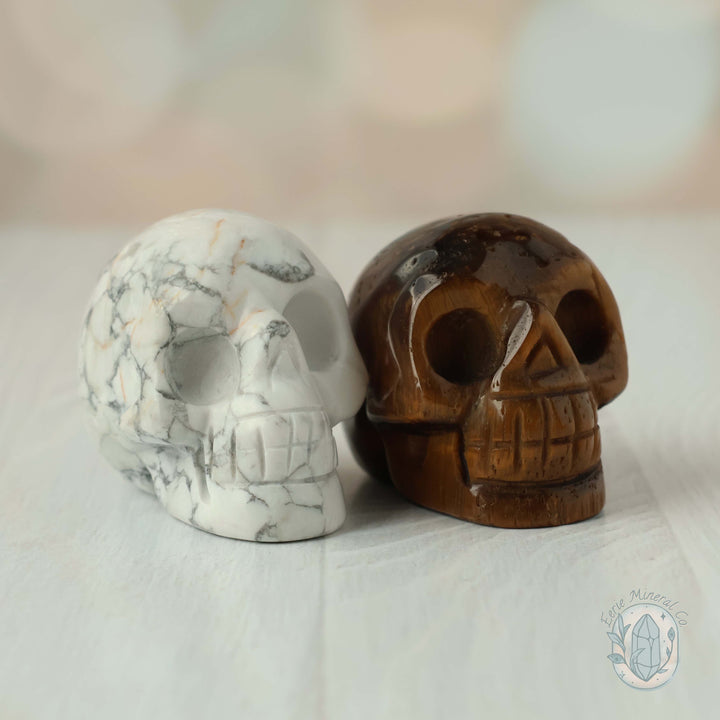 2" Howlite and Tiger's Eye Skull Carving Pair