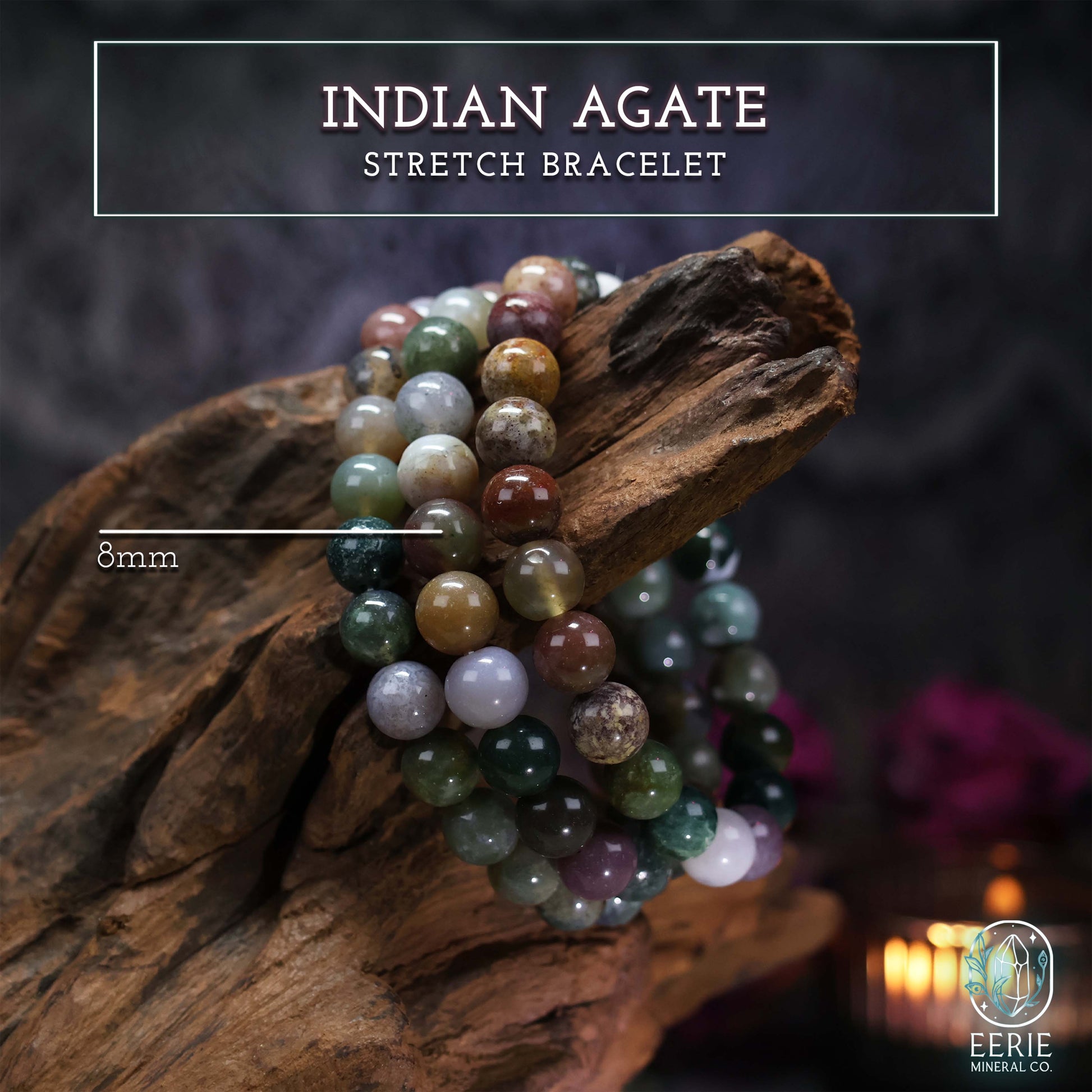 Indian Agate Gemstone Beaded Boho Stretch Bracelet
