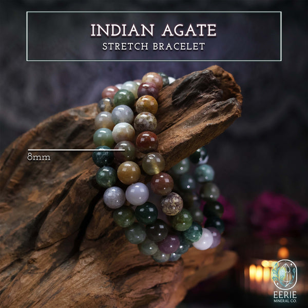 Indian Agate Gemstone Beaded Boho Stretch Bracelet