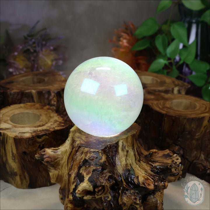 USB Powered Wood Stump LED Cool White Light Sphere Stand