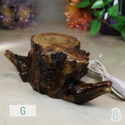 USB Powered Wood Stump LED Cool White Light Sphere Stand