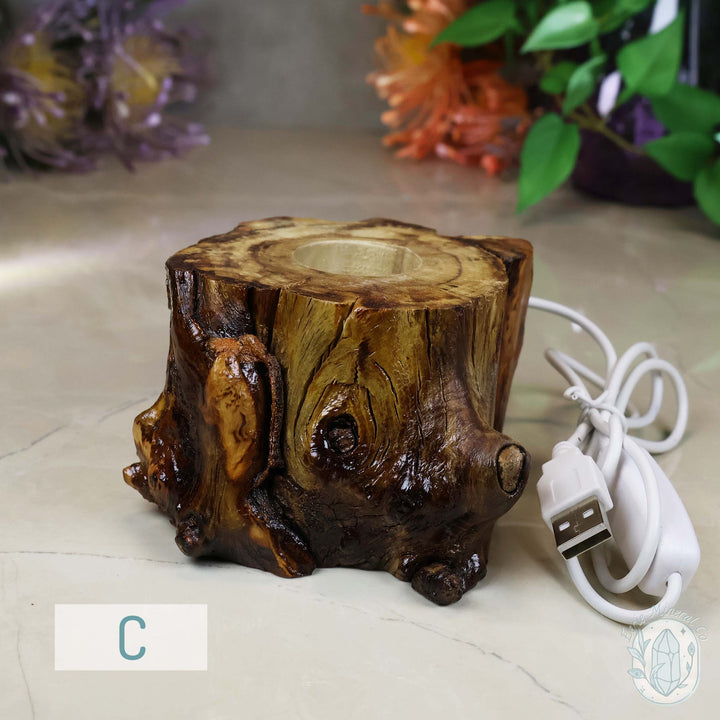 USB Powered Wood Stump LED Cool White Light Sphere Stand