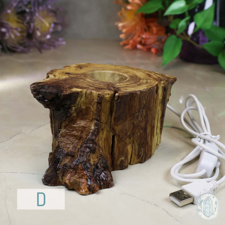 USB Powered Wood Stump LED Cool White Light Sphere Stand