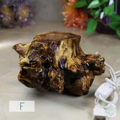 USB Powered Wood Stump LED Cool White Light Sphere Stand