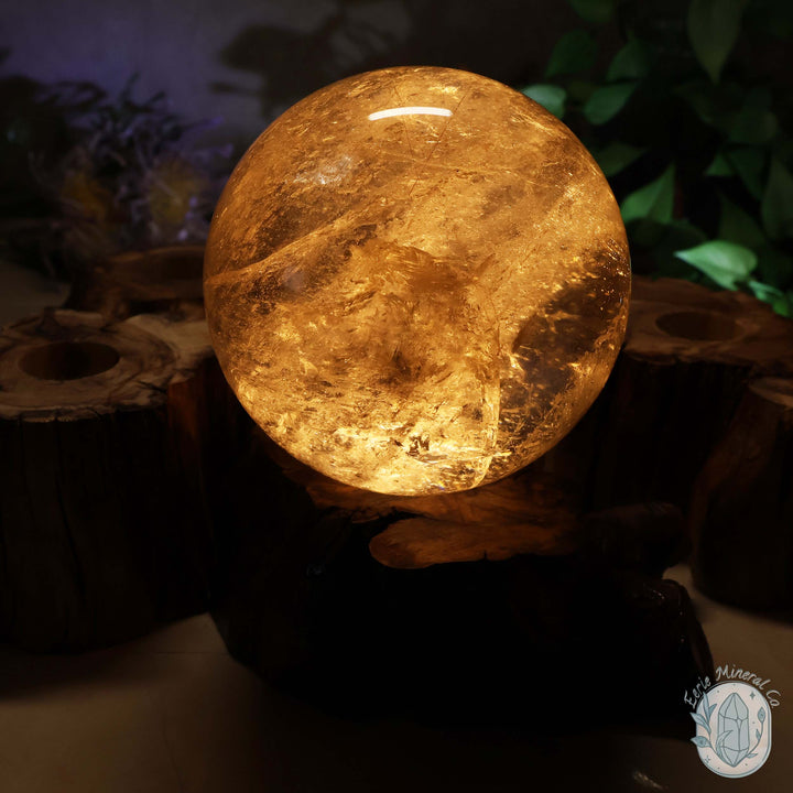 USB Powered Wood Stump LED Cool White Light Sphere Stand