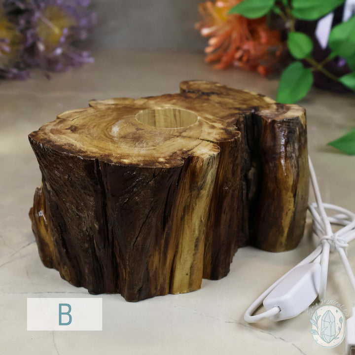 USB Powered Wood Stump LED Cool White Light Sphere Stand