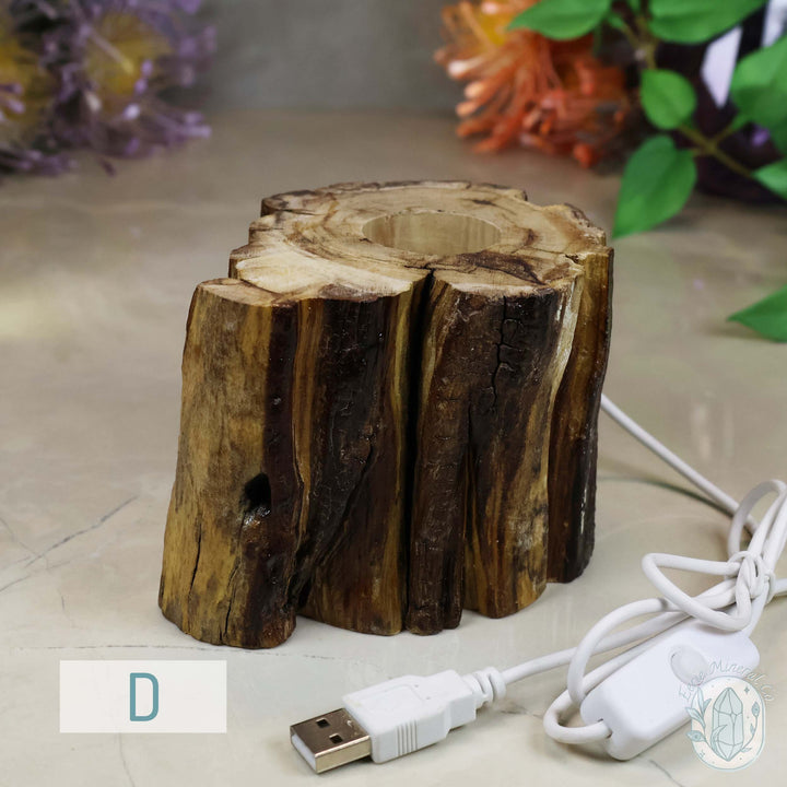 USB Powered Wood Stump LED Cool White Light Sphere Stand