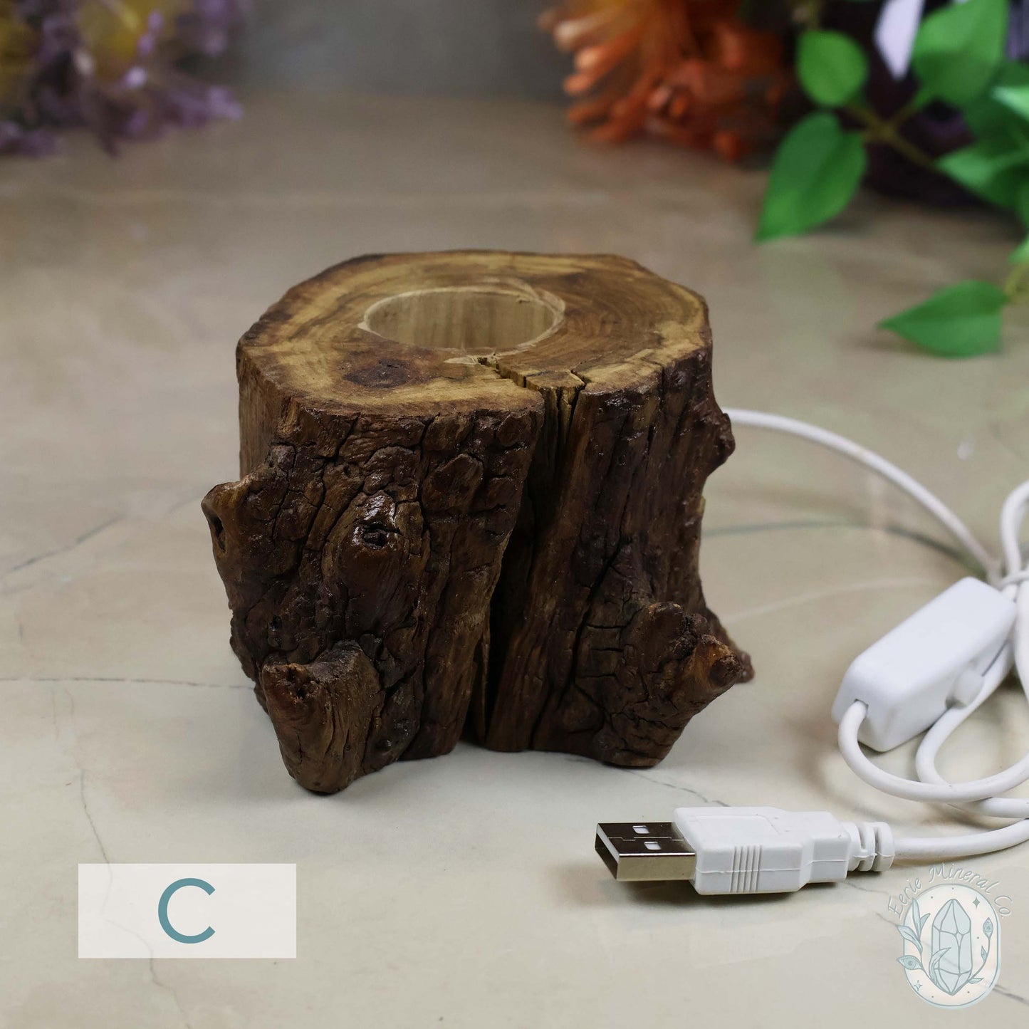 USB Powered Natural Wood LED Warm White Light Sphere Stand