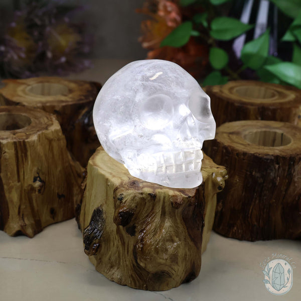 USB Powered Wood Stump LED Cool White Light Sphere Stand