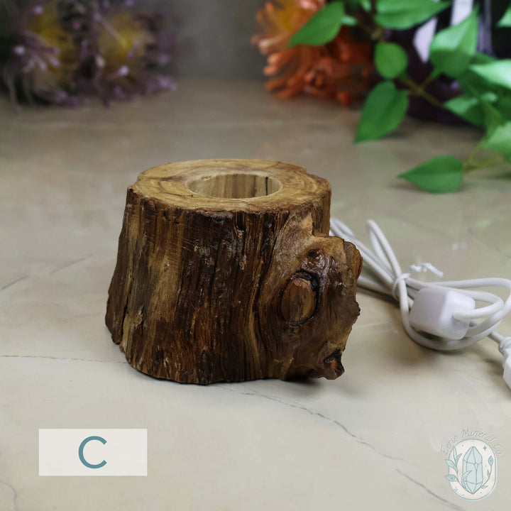 USB Powered Wood Stump LED Cool White Light Sphere Stand