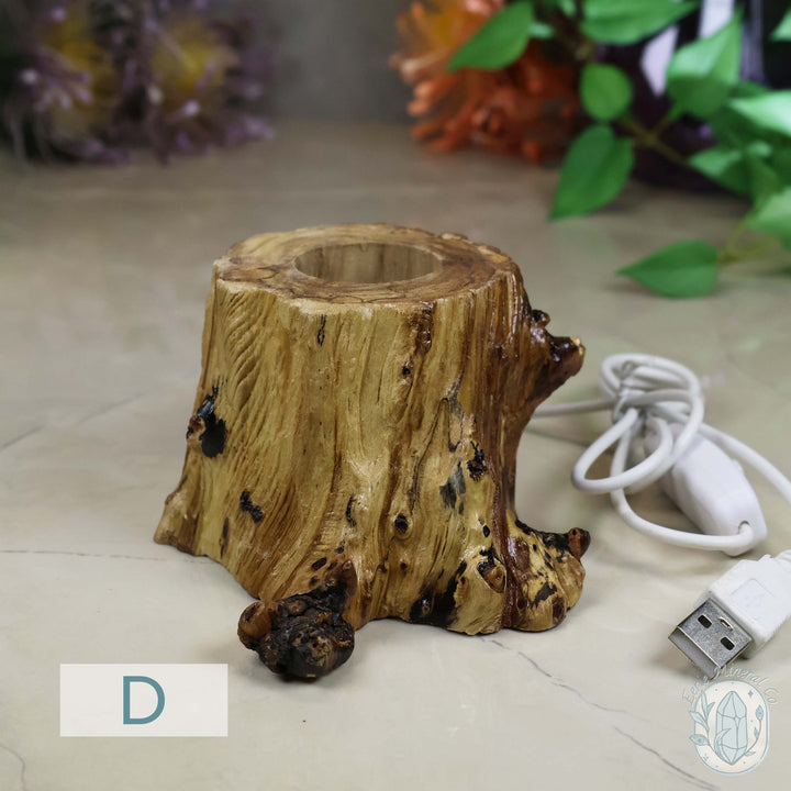 USB Powered Wood Stump LED Cool White Light Sphere Stand