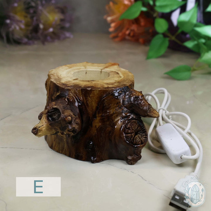 USB Powered Wood Stump LED Cool White Light Sphere Stand