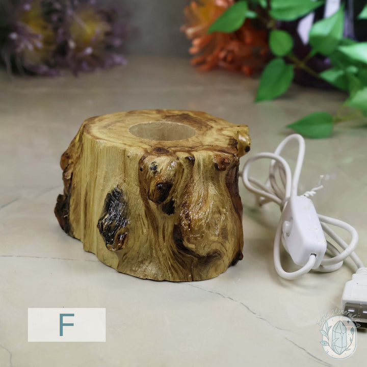 USB Powered Wood Stump LED Cool White Light Sphere Stand