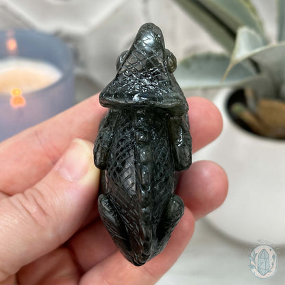 Gold and Blue Flash Labradorite Chameleon Carving