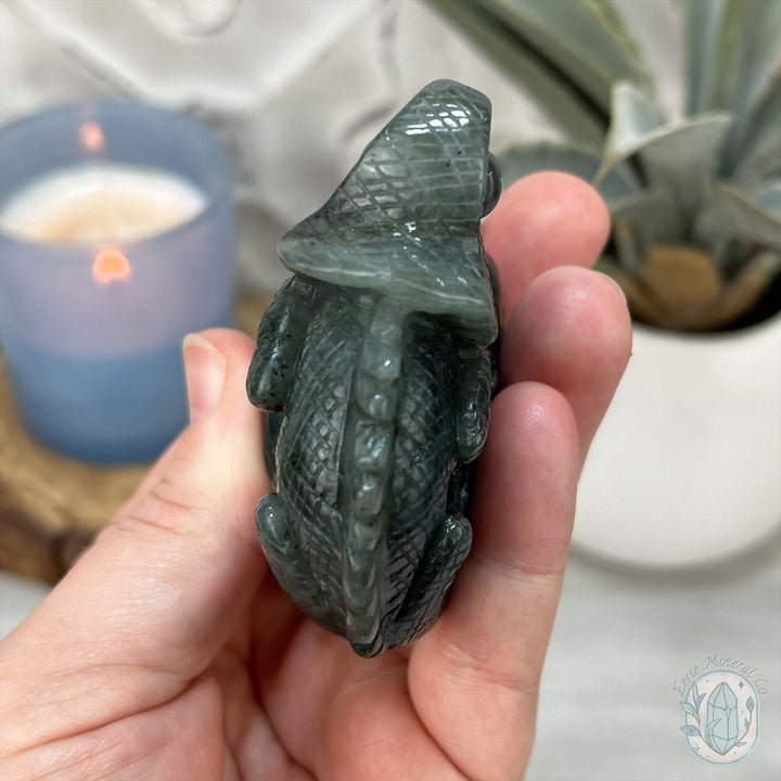 Hand Carved Blue Flash Labradorite Chameleon Carving