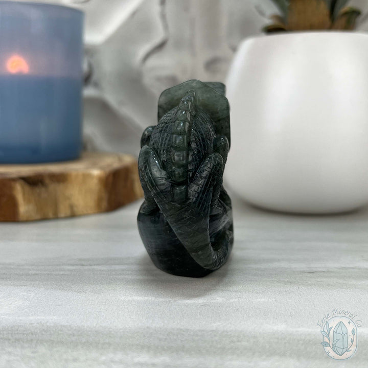 Hand Carved Blue Flash Labradorite Chameleon Carving