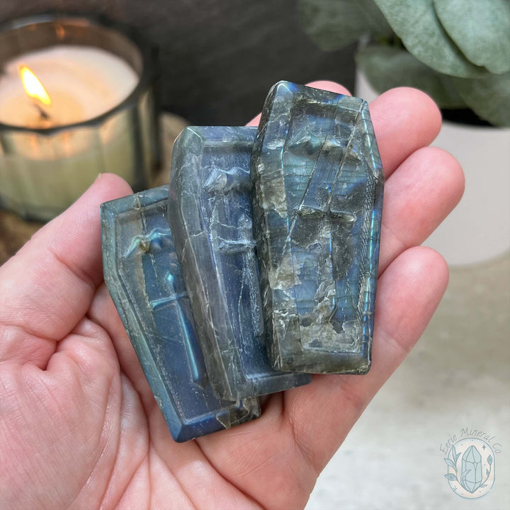 Blue Flash Labradorite Halloween Coffin Carvings