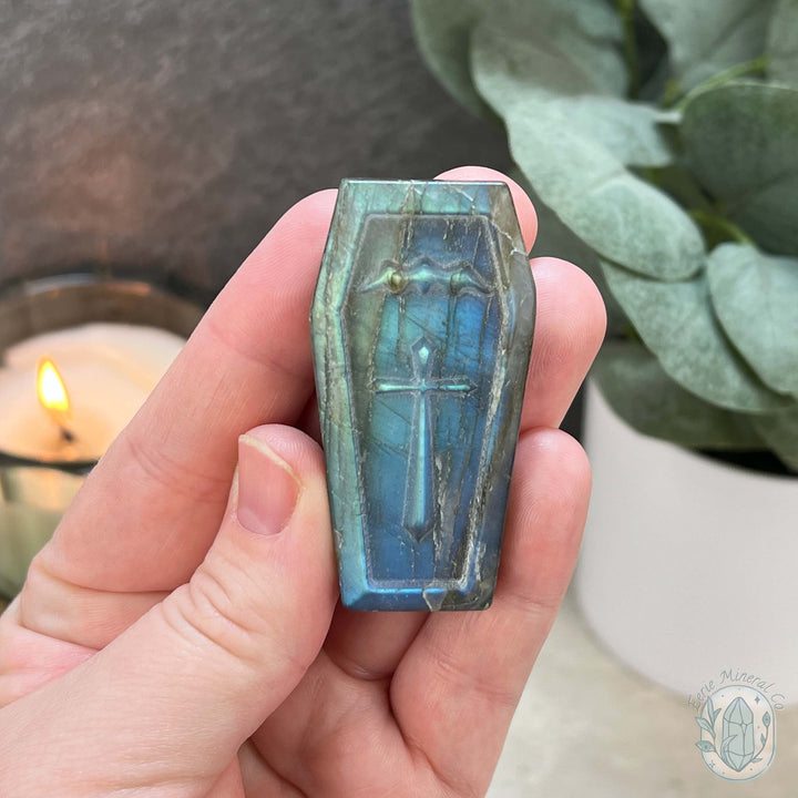 Blue Flash Labradorite Halloween Coffin Carvings