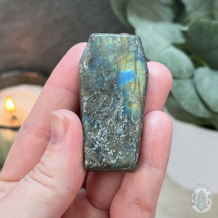 Blue Flash Labradorite Halloween Coffin Carvings