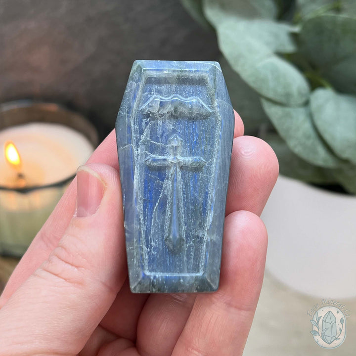 Blue Flash Labradorite Halloween Coffin Carvings