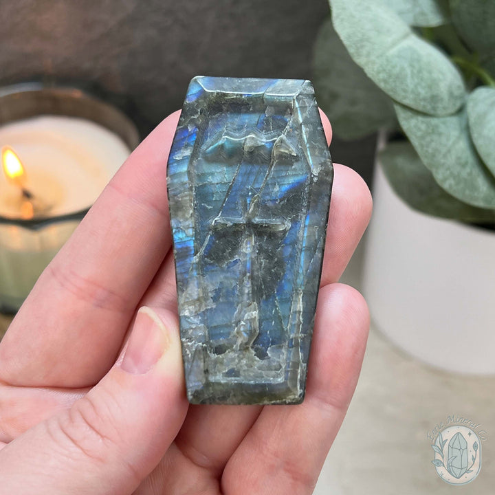 Blue Flash Labradorite Halloween Coffin Carvings