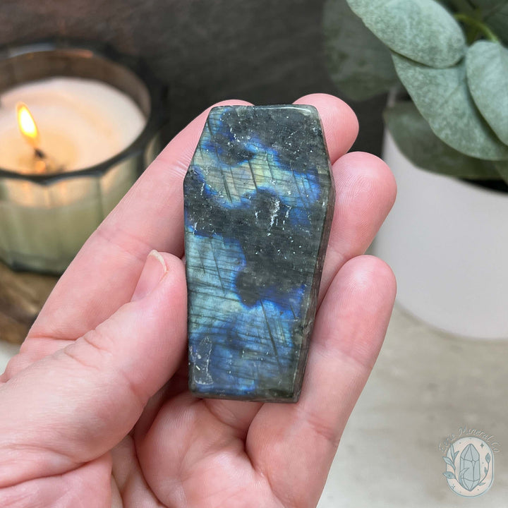 Blue Flash Labradorite Halloween Coffin Carvings