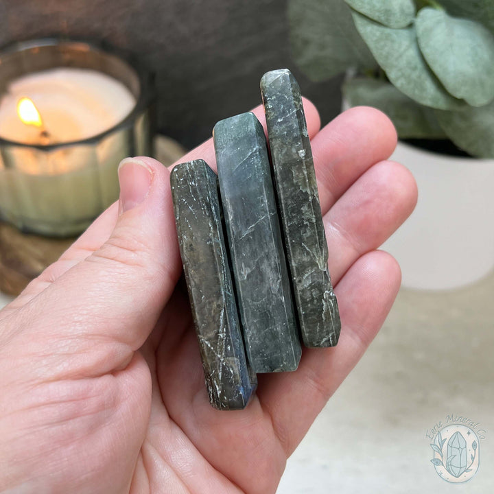 Blue Flash Labradorite Halloween Coffin Carvings