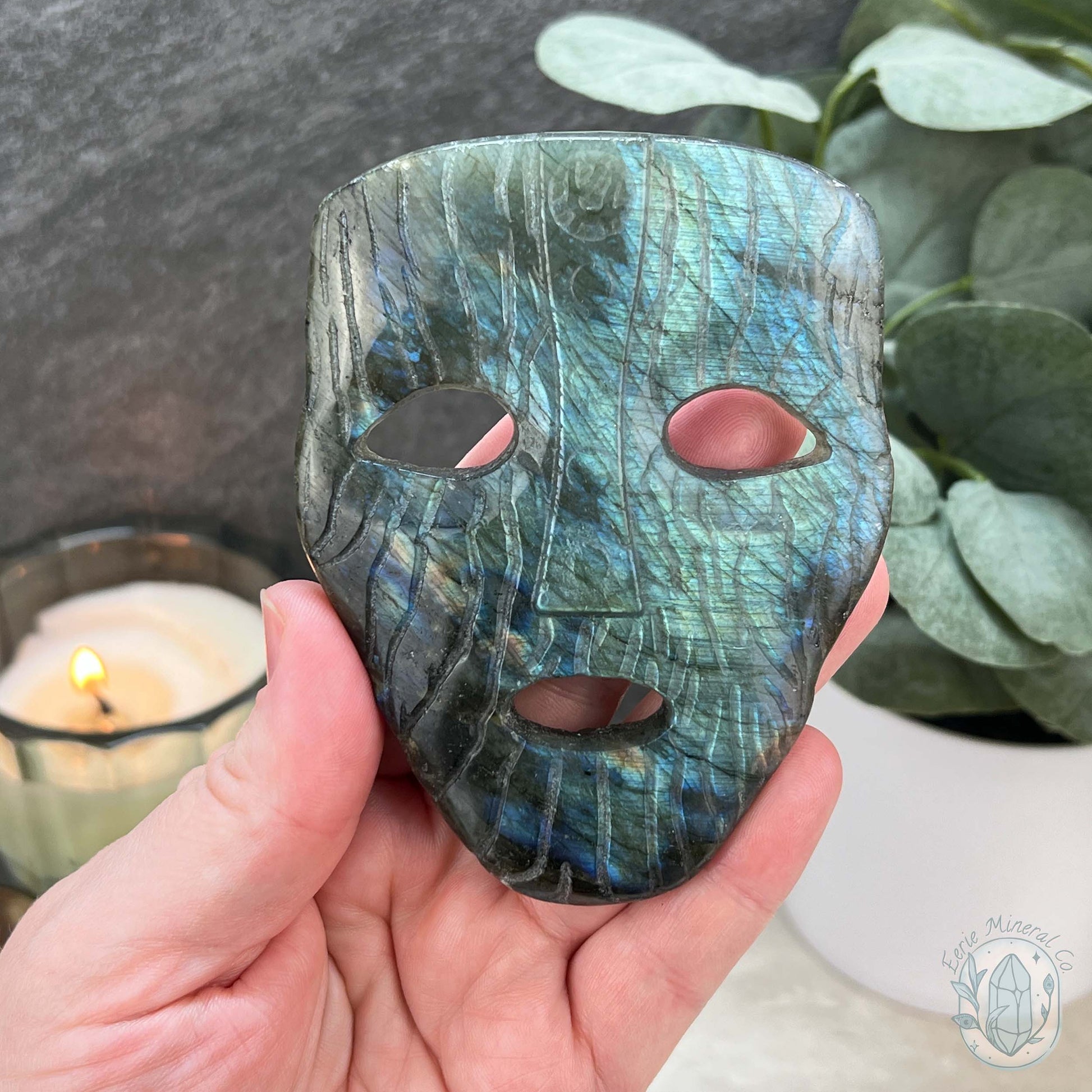 Blue Flash Labradorite Mask Carving