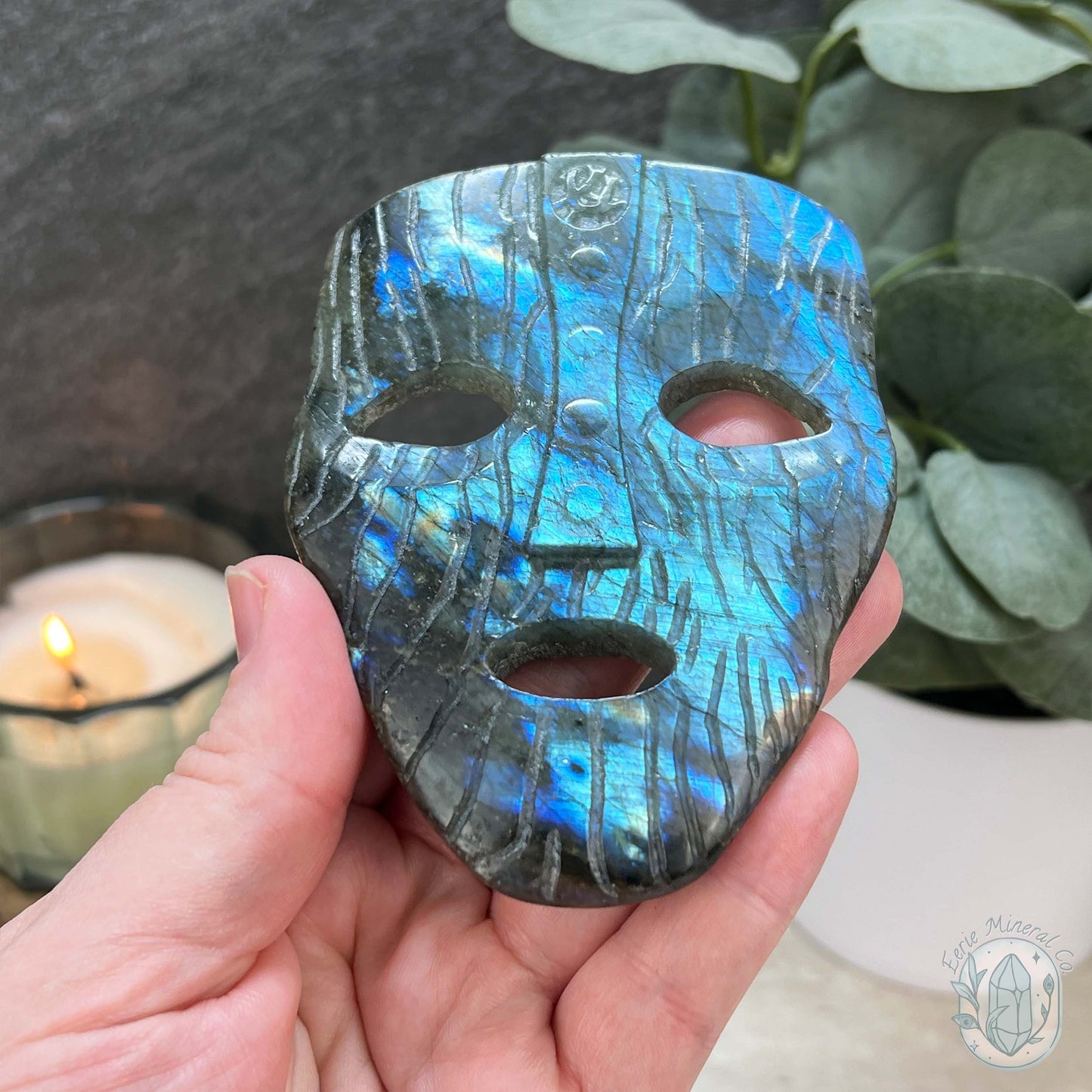 Blue Flash Labradorite Mask Carving