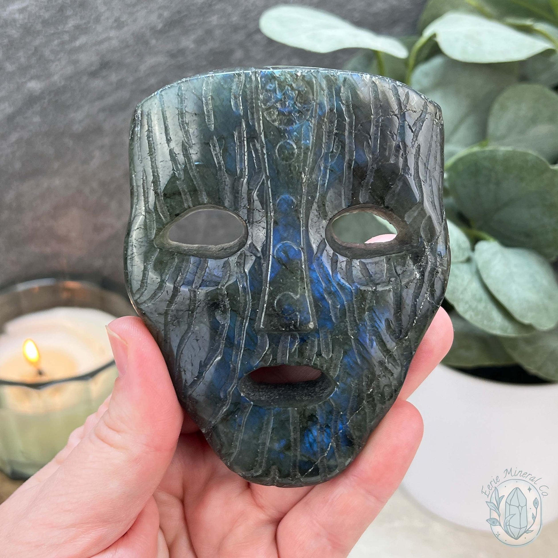 Blue Flash Labradorite Mask Carving