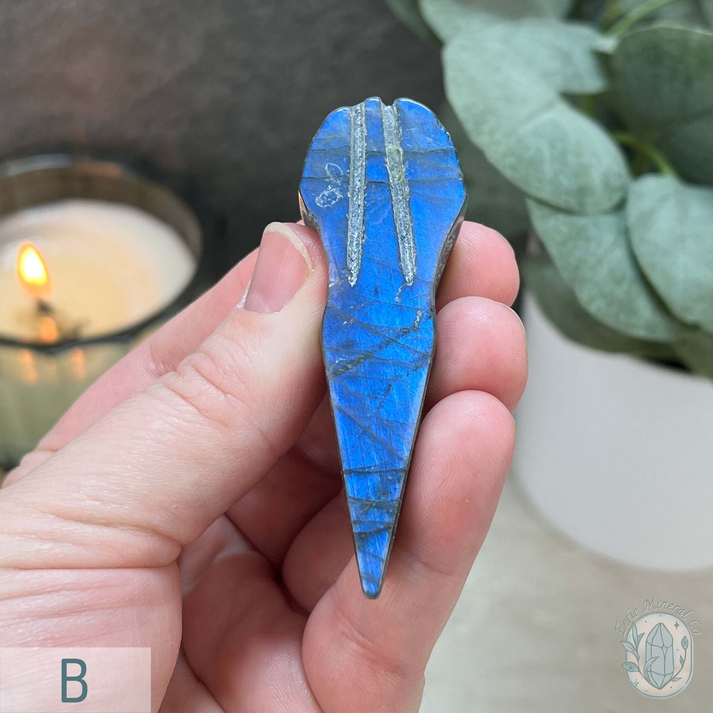 Blue Flash Labradorite Raven Skull Carvings