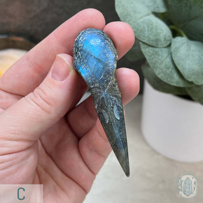 Blue Flash Labradorite Raven Skull Carvings