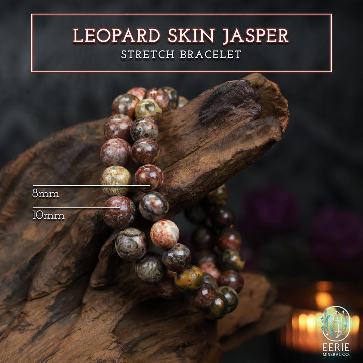 Polished Leopard Skin Jasper Beaded Stretch Bracelet