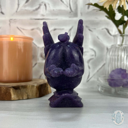 Whimsical Purple Lepidolite Flying Pig Carving