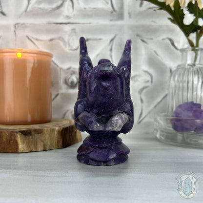 Whimsical Purple Lepidolite Flying Pig Carving