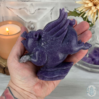 Whimsical Purple Lepidolite Flying Pig Carving