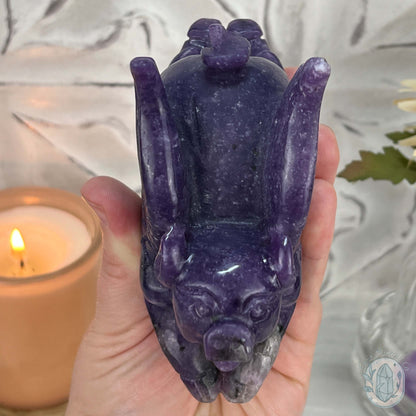 Whimsical Purple Lepidolite Flying Pig Carving