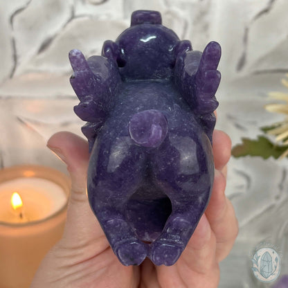 Whimsical Purple Lepidolite Flying Pig Carving