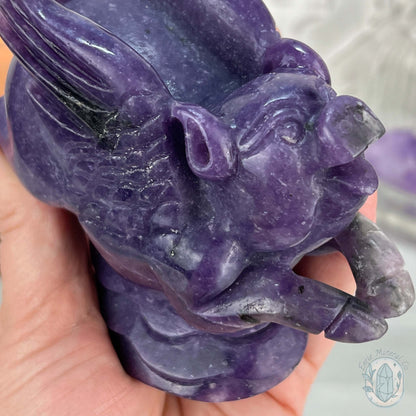 Whimsical Purple Lepidolite Flying Pig Carving