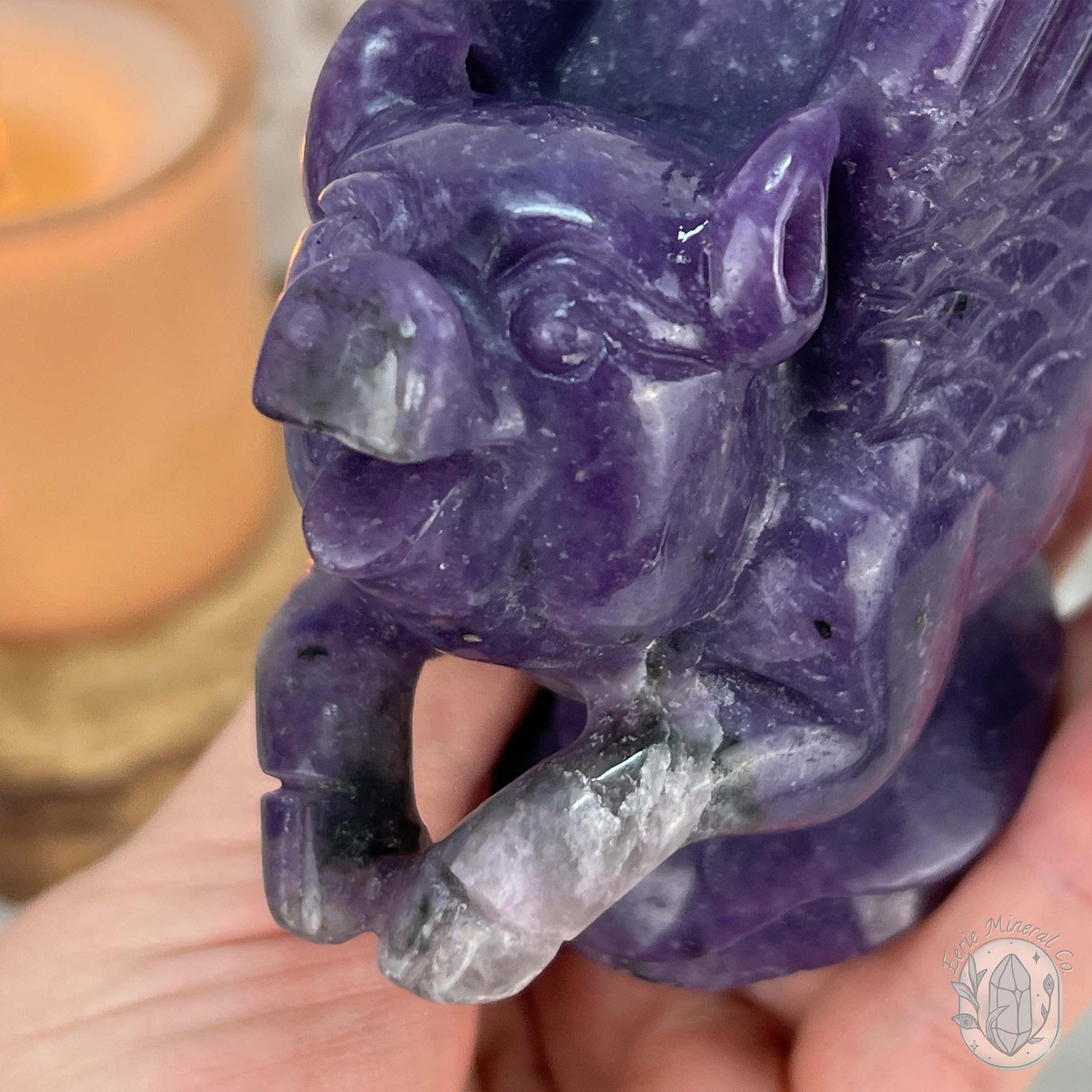 Whimsical Purple Lepidolite Flying Pig Carving