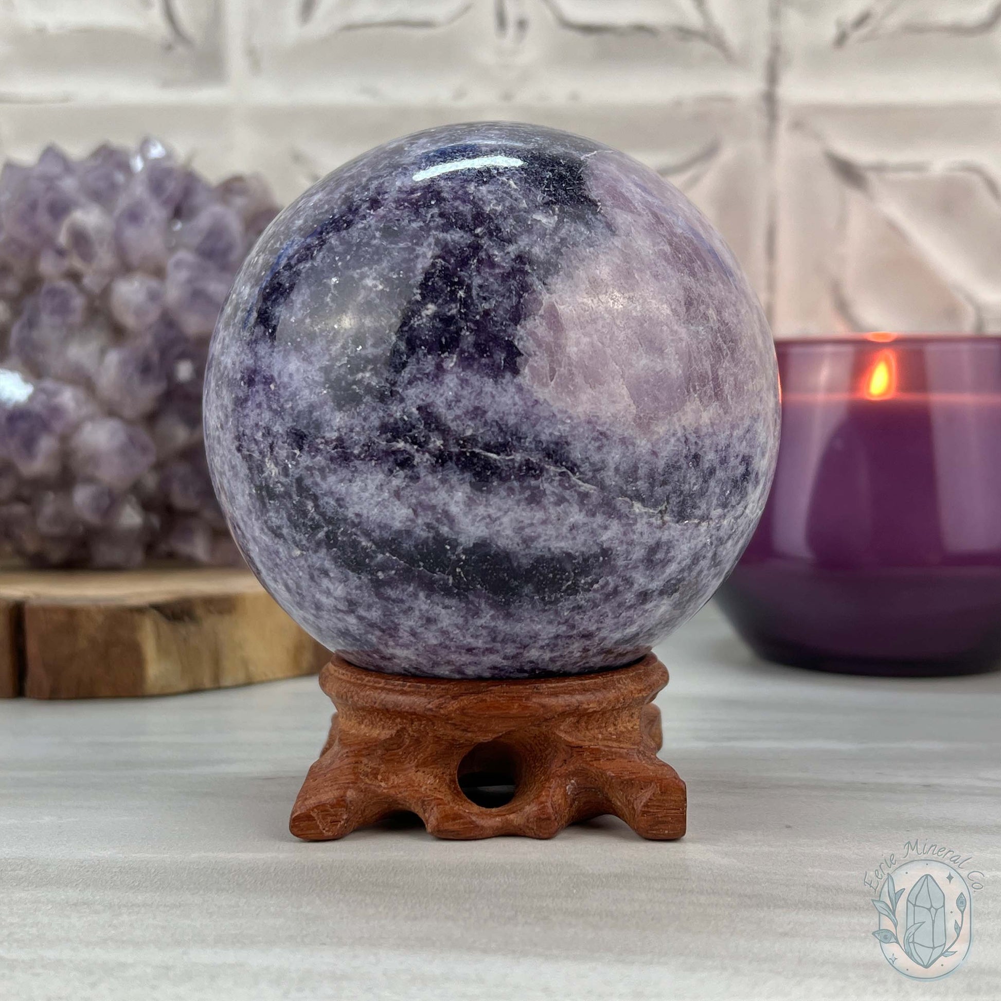 92mm Lepidolite Sphere with Silver Flash