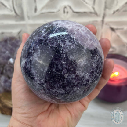 92mm Lepidolite Sphere with Silver Flash