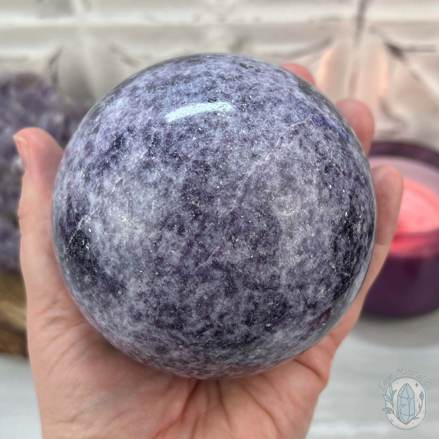 92mm Lepidolite Sphere with Silver Flash
