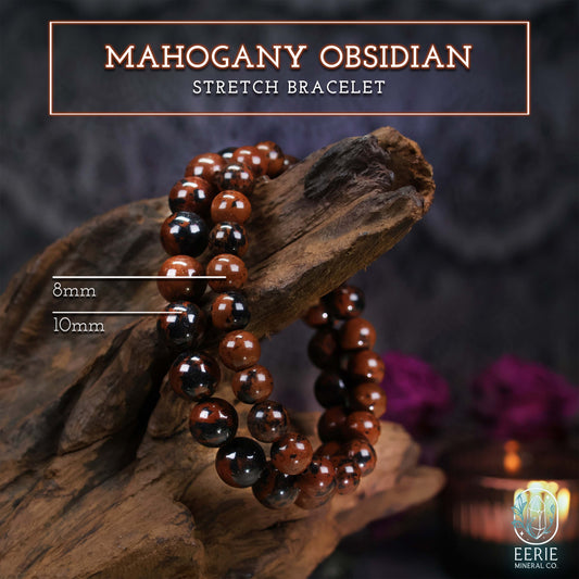 Mahogany Obsidian Gemstone Beaded Boho Stretch Bracelet