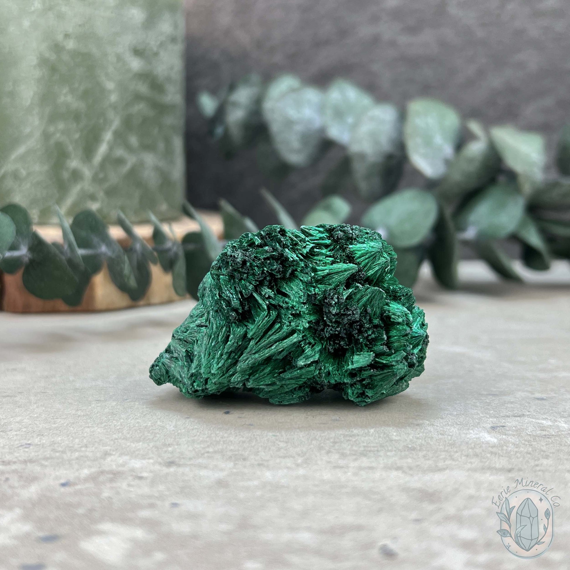 Raw Fibrous Silk Malachite Specimen