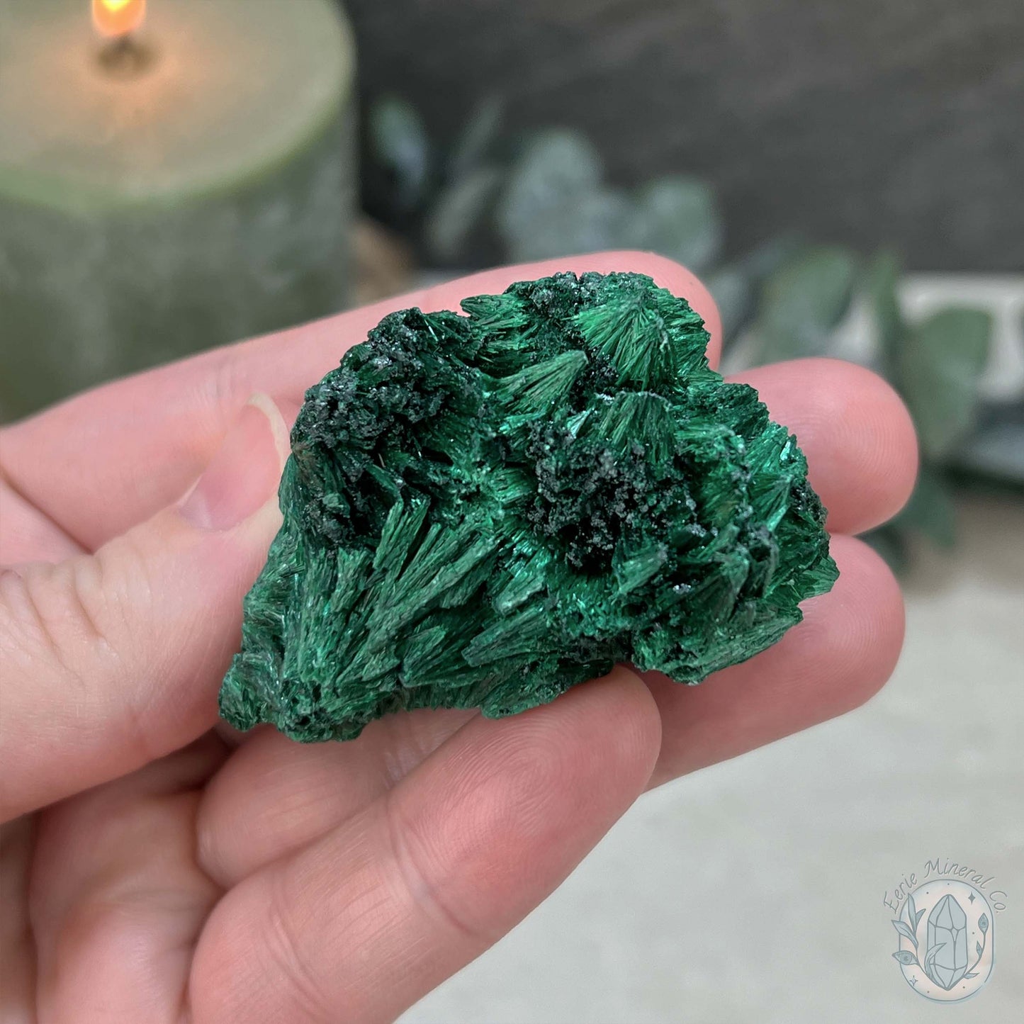 Raw Fibrous Silk Malachite Specimen